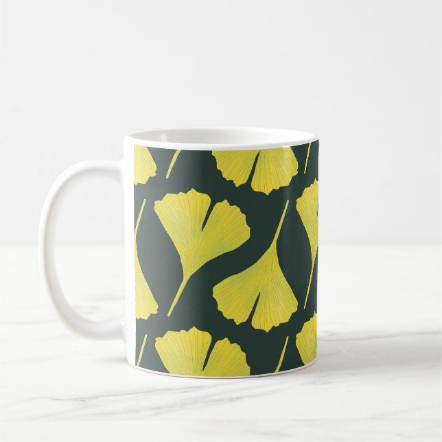 Caneca De Café Padrão de Folha Verde Ginkgo - Botânica Primavera (Esquerda)