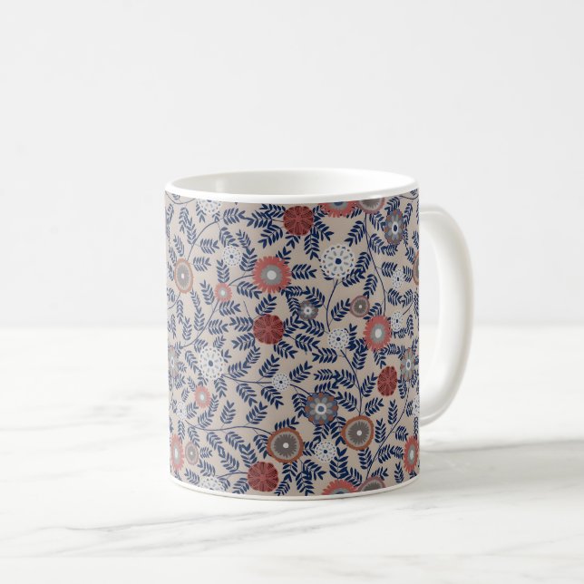 Caneca De Café Padrão de folhagem impressionante em azul-turquesa (Frente Esquerda)