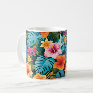 Caneca De Café Padrão de Folhagem Tropical Colorida
