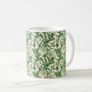 Caneca De Café Padrão de folhas de acanto verde escuro ornamentad