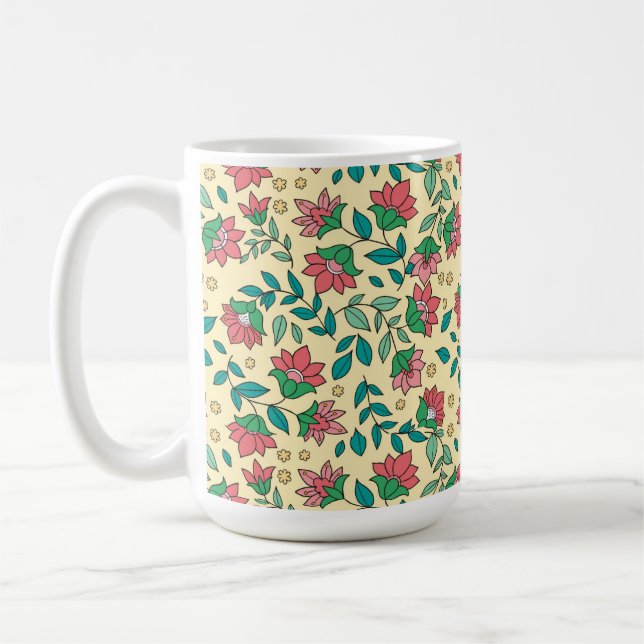 Caneca De Café Padrão de Folhas de Flores Prensadas Desenhadas à  (Esquerda)