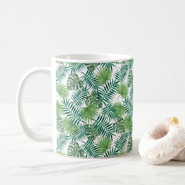 Caneca De Café Padrão de Folhas de Palmeira Modernas (Com Donut)
