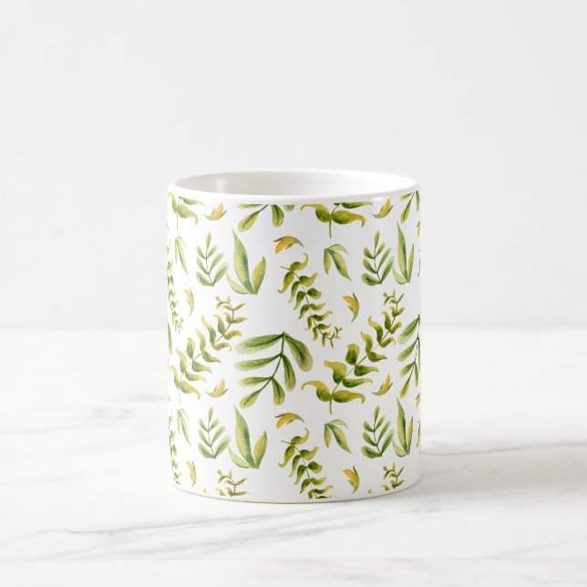 Caneca De Café Padrão de Folhas de Plantas Verdes (Centro)