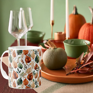 Caneca De Café Padrão de folhas de terracota e salva outonais