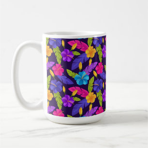 Caneca De Café Padrão de Folhas e Flores Tropicais-23857