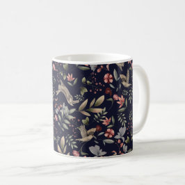 Caneca De Café Padrão de Folhas Florais de Animais da Floresta Az