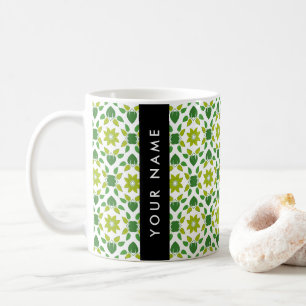 Caneca De Café Padrão de Folhas, Folhas Verdes, Seu Nome