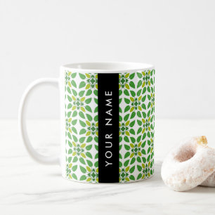 Caneca De Café Padrão de Folhas, Folhas Verdes, Seu Nome