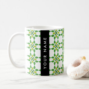 Caneca De Café Padrão de Folhas, Folhas Verdes, Seu Nome