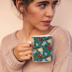 Caneca De Café Padrão de Folhas Tropicais