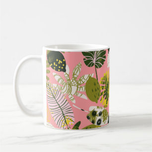 Caneca De Café Padrão de Folhas Tropicais de abstrato