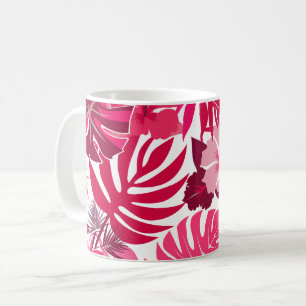 Caneca De Café Padrão de Folhas Tropicais de Hibiscus e Monstera