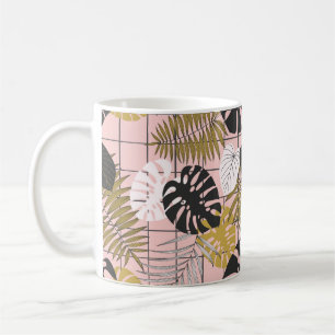 Caneca De Café Padrão de folhas tropicais de verão