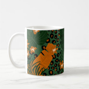 Caneca De Café Padrão de Folhas Tropicais do Leopardo Exótico