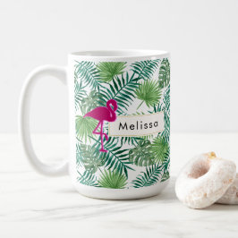 Caneca De Café Padrão de Folhas Tropicais e Personalizado de Flam
