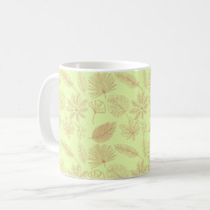 Caneca De Café Padrão de Folhas Verde Pastel e Bege 