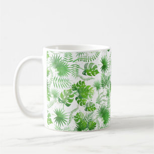 Caneca De Café Padrão de folhas verdes 3D 01A azul BG