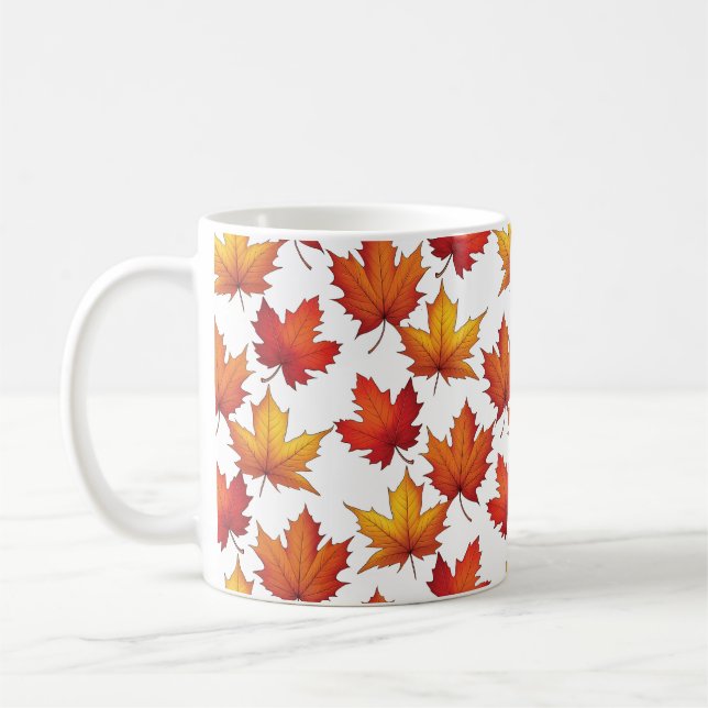 Caneca De Café Padrão de Folhas Vermelhas. Padrão de queda (Esquerda)