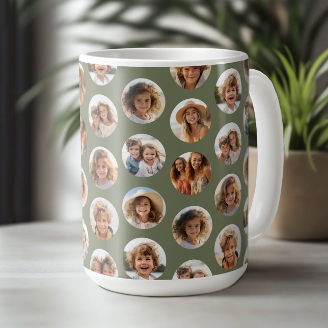 Caneca De Café Padrão de Foto Círculo - 12 Imagens - Verde Sage (Custom Photo Mug)
