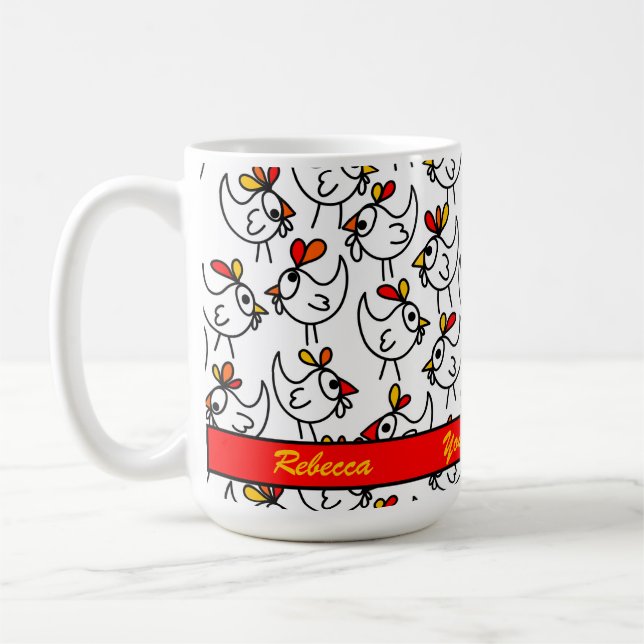 Caneca De Café Padrão de Frangos de Cartoon Engraçado Personaliza (Esquerda)