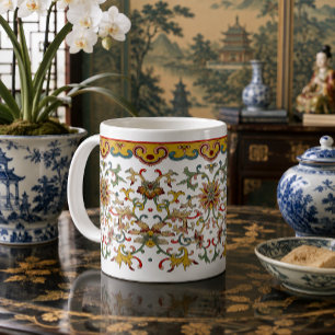 Caneca De Café Padrão de friso de folhagem floral chinesa vintage