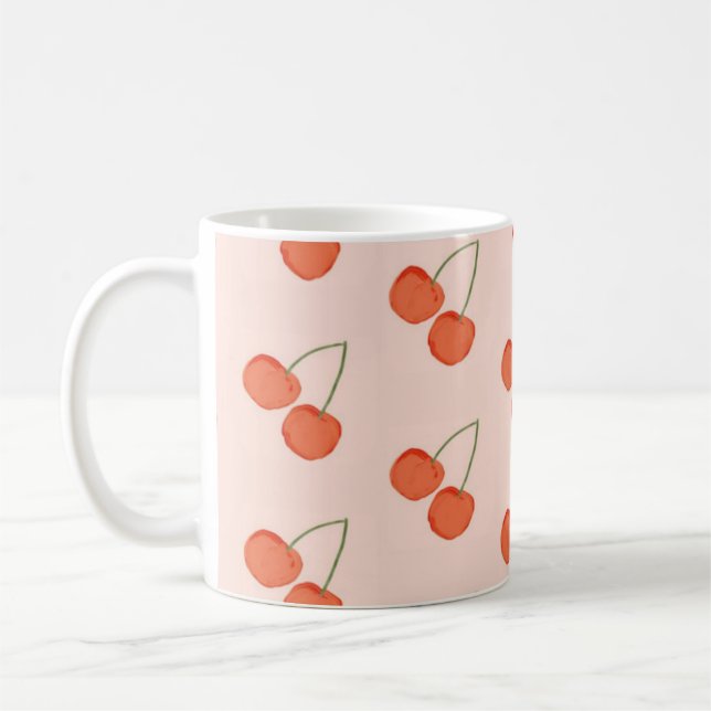 Caneca De Café Padrão de Fruta de cereja rosa e vermelha  (Esquerda)