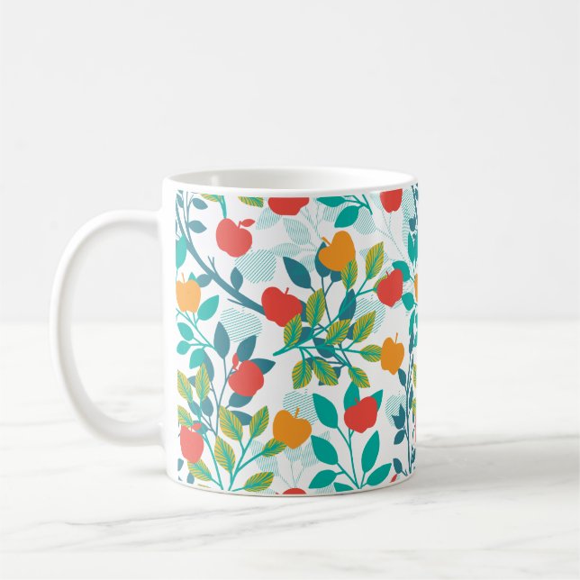 Caneca De Café Padrão de Fruta de Maçã primavera Vermelha e Verde (Esquerda)