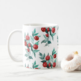 Caneca De Café Padrão de Frutas de Natal Vermelhas em Aquarela