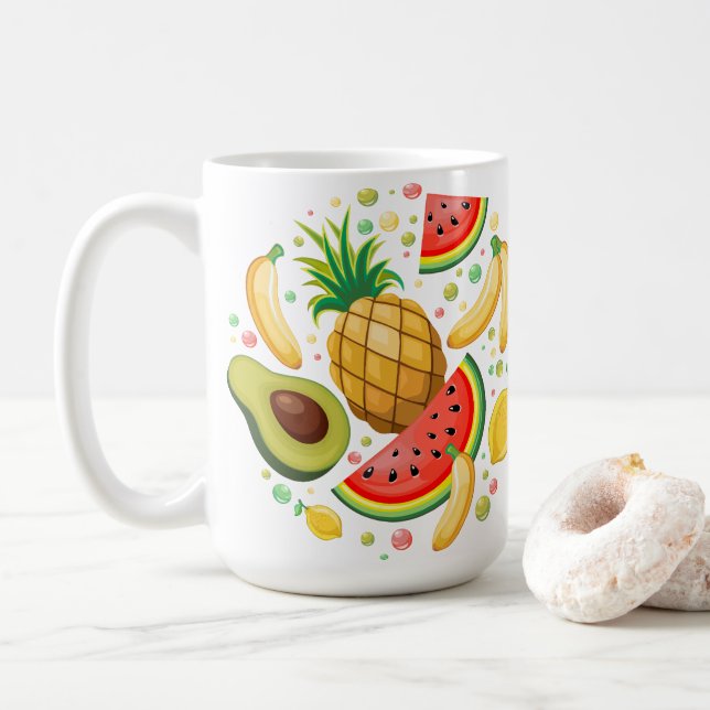 Caneca De Café Padrão de Frutas de Verão Fresco (Com Donut)