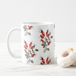Caneca De Café Padrão de Frutas Rosa Vermelha em Aquarela