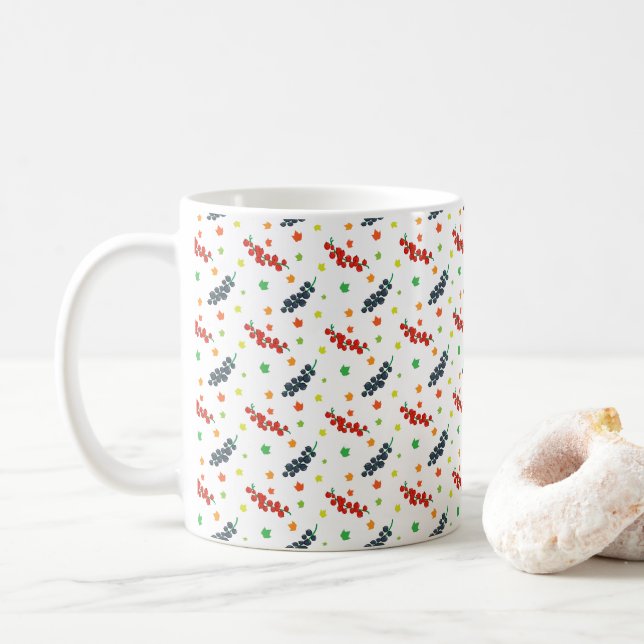 Caneca De Café Padrão De Frutas Vermelhas, Mirtilo, Framboesa, Fr (Com Donut)