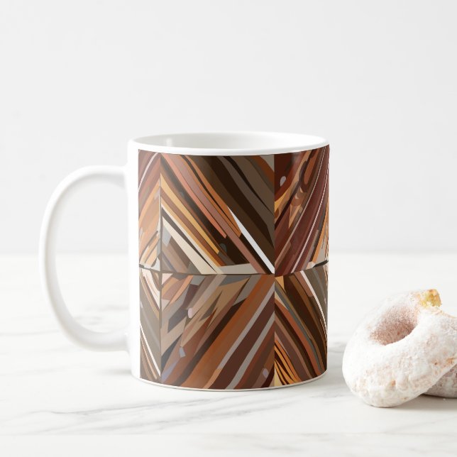 Caneca De Café Padrão de Fundo de Madeira de Diamante Geométrico  (Com Donut)