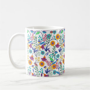 Caneca De Café Padrão De Fundo Floral Exótico Colorido-23145