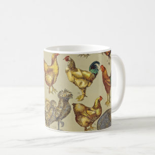 Caneca De Café Padrão de Galo Antigo: Arte de Casa de Campo