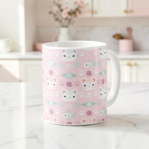 Caneca De Café Padrão de Gatinho Kawaii Rosa Pastel para Mãe de G