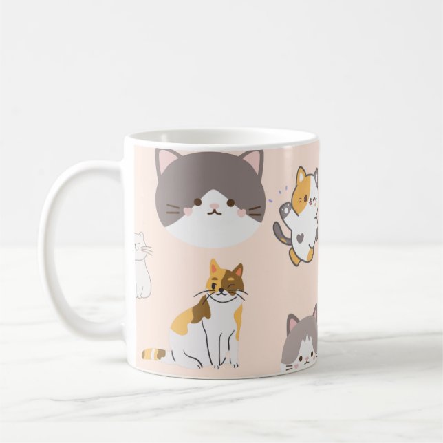 Caneca De Café Padrão de Gato Colorido Rosa (Esquerda)