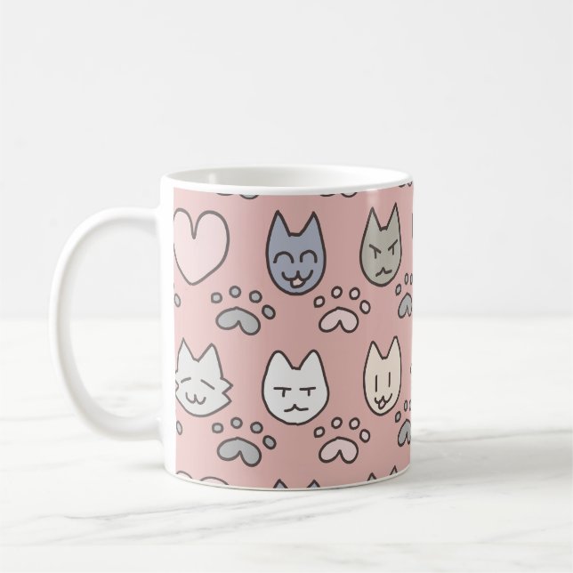 Caneca De Café Padrão de Gato Fofo (Esquerda)