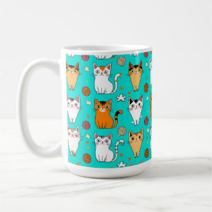 Caneca De Café Padrão de Gato Fofo Com Gatos Coloridos, Bolas de 