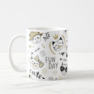 Caneca De Café Padrão de Gato Fofo Kawaii Colorido para Amantes d