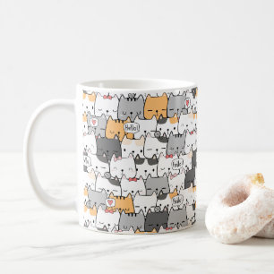 Caneca De Café Padrão de Gato Fofo Kawaii Colorido para Amantes d