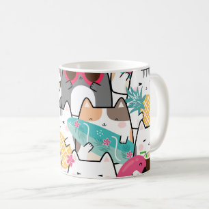 Caneca De Café Padrão de Gato Fofo Kawaii Colorido para Amantes d