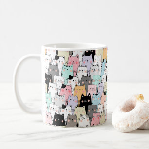 Caneca De Café Padrão de Gato Fofo Kawaii Colorido para Amantes d