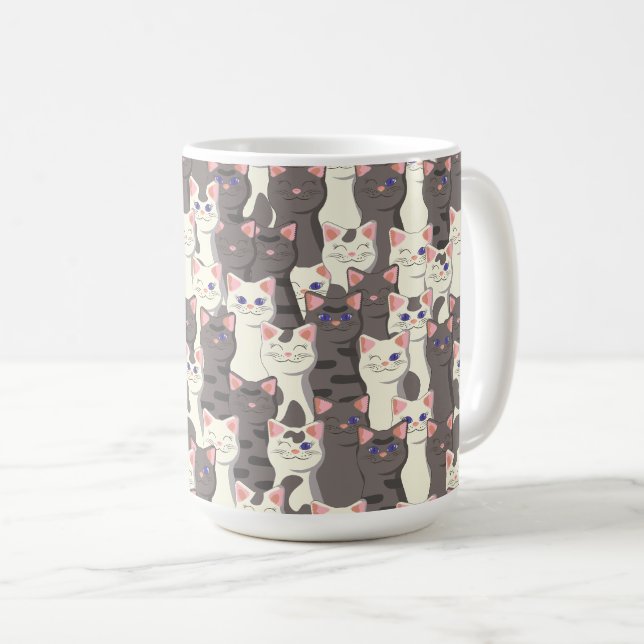 Caneca De Café Padrão de gatos brancos e cinzas (Frente Esquerda)