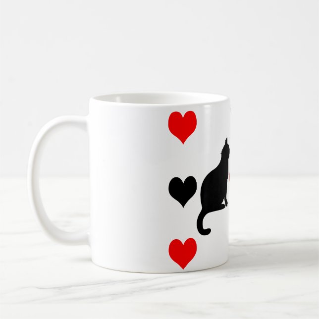 Caneca De Café Padrão de gatos e corações (Esquerda)