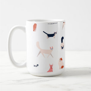 Caneca De Café Padrão De Gatos Reproduzíveis - Prato Felino Cute