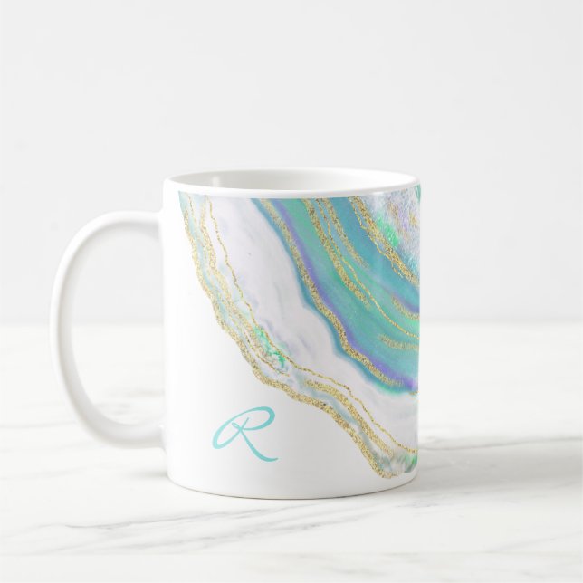 Caneca De Café Padrão de Geodo de Agato de Marble com Monograma (Esquerda)