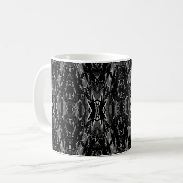 Caneca De Café Padrão de geometria abstrata cinza preto (Frente Esquerda)