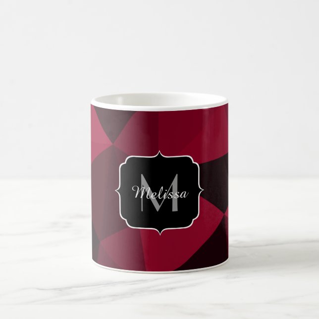 Caneca De Café Padrão de geometria do preto vermelho magenta Mono (Centro)