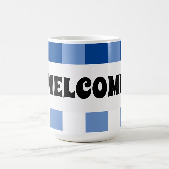 Caneca De Café Padrão de gingham azul (Centro)