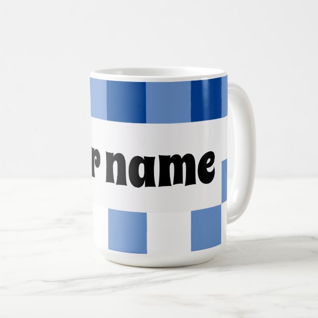 Caneca De Café Padrão de gingham azul (Frente Esquerda)